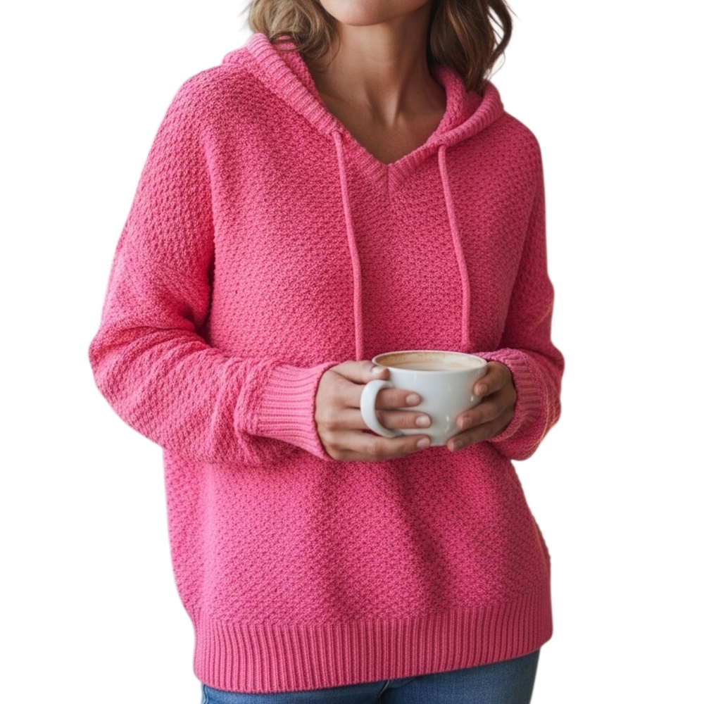 POL Pink Knit Hoodie Sweater, Large.